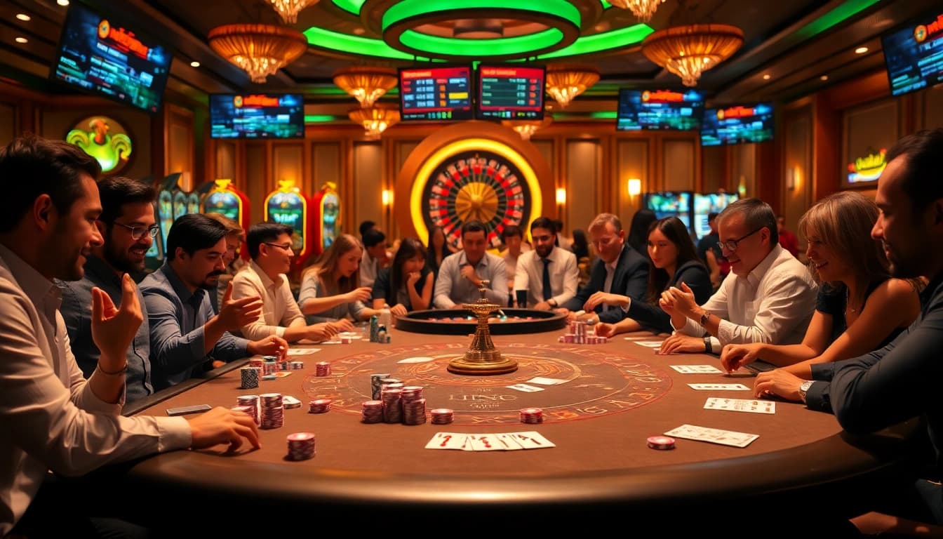 Join the excitement at the poker table for "Nếu như vậy bám vào đây" with chips and cards in play.