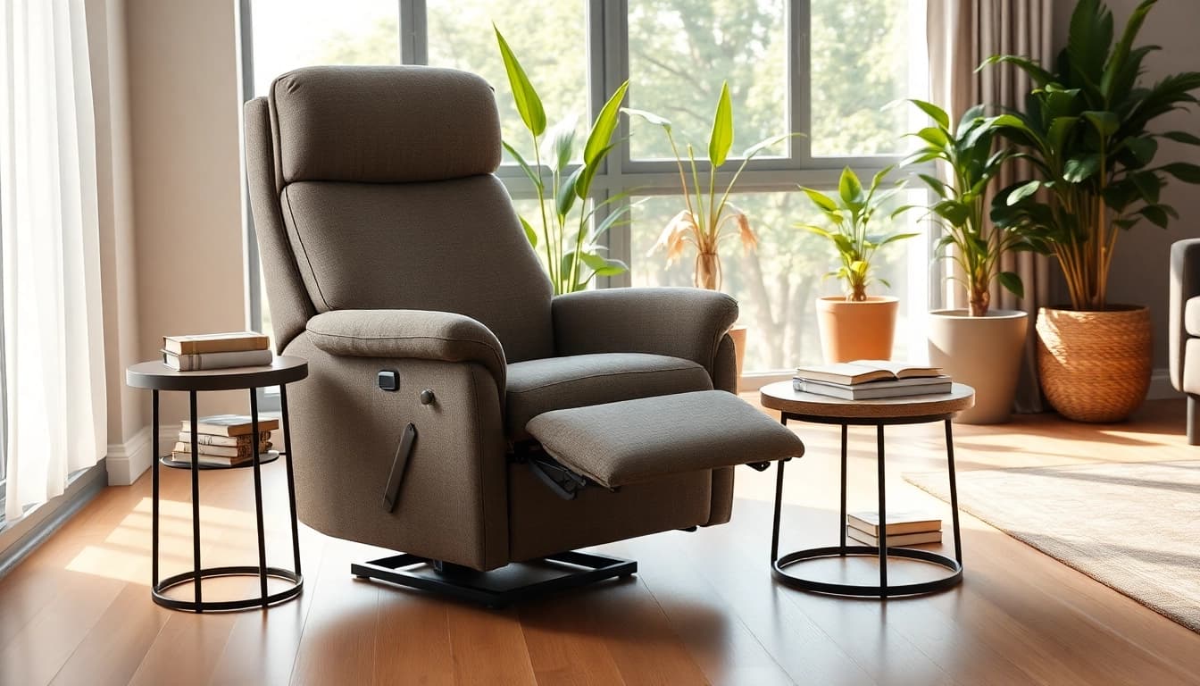 A stylish tall man lift recliner chair elegantly placed in a warm, inviting living room.