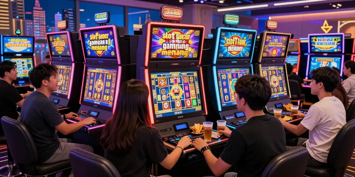 Exciting online gaming atmosphere showcasing slot gacor gampang menang with players celebrating wins
