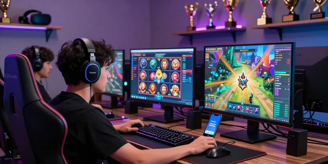 Gamer focused on garuda303 online slot games in a vibrant gaming setup