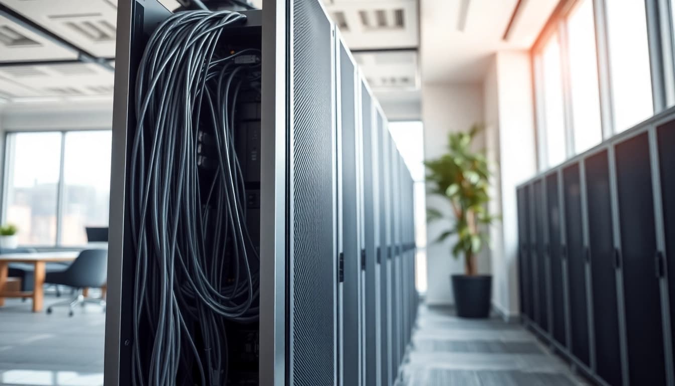 Showcasing CloudWalk Technology, a high-tech server in a modern office space.