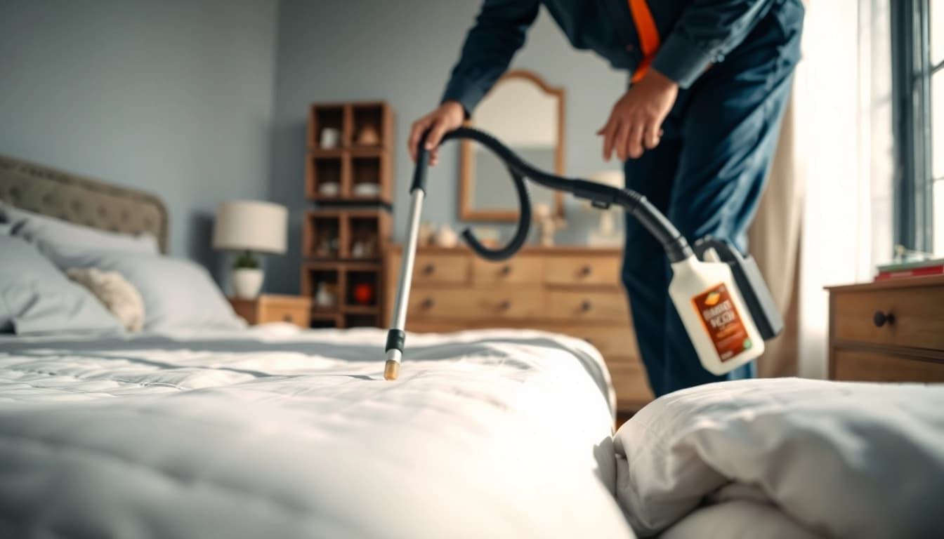 Implementing effective bed bug pest control in a tidy bedroom setting.