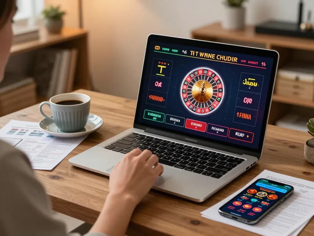 Engaging in online roulette gameplay at home using CM88 COM on a laptop for strategy.