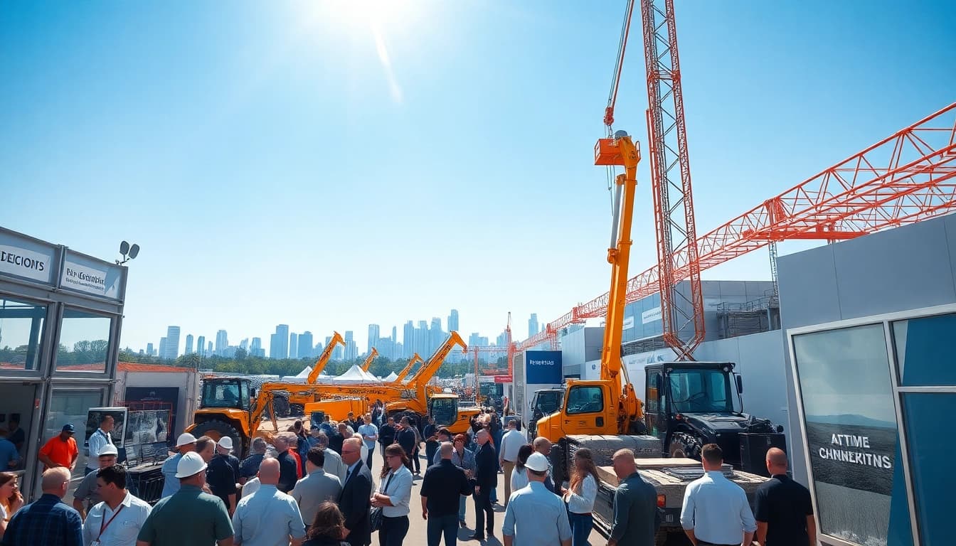 Engaging construction events featuring professionals networking at an outdoor expo.