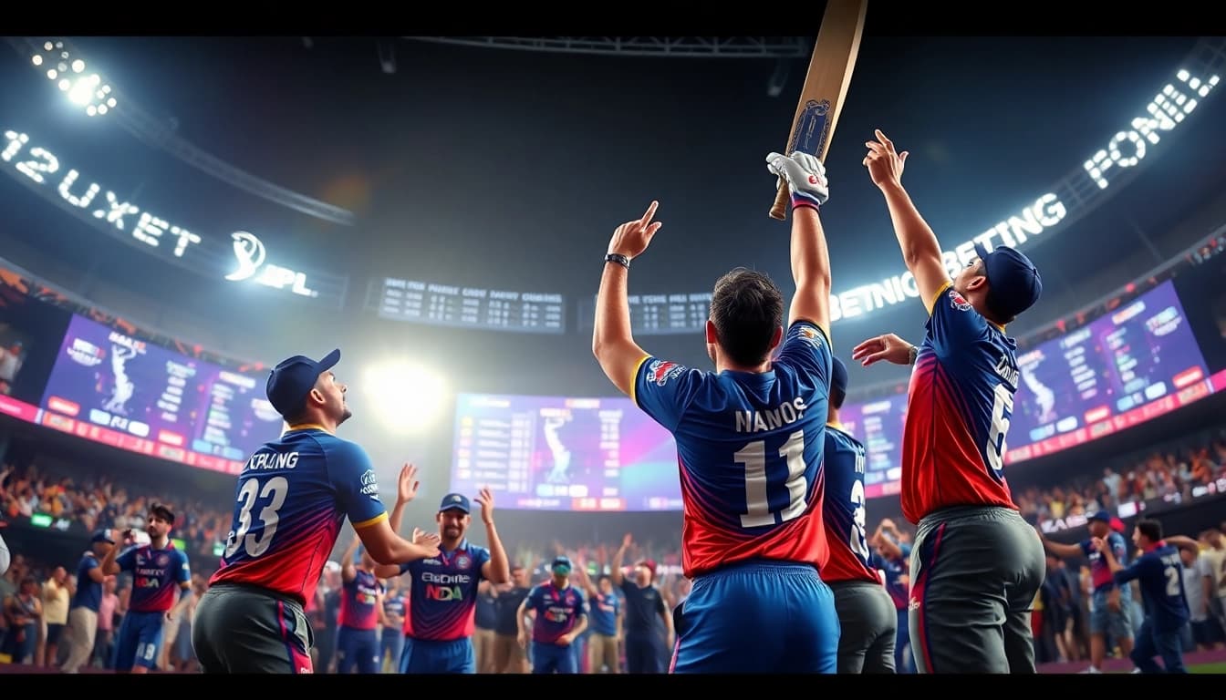 Engaging moment from best IPL betting sites in India showcasing a cricket celebration and betting excitement.