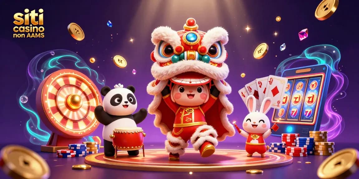 Scopri i siti casino non AAMS con una danza del leone, chip colorati e giochi entusiasmanti.