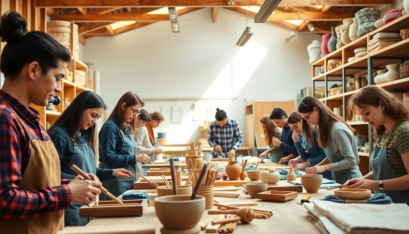Engaged students in craft training Colorado, actively learning in a vibrant workshop setting.