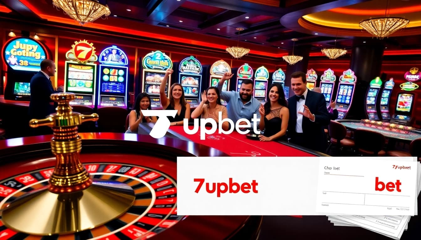 Players enjoying their time at the casino with 7upbet branding visible on betting slips.