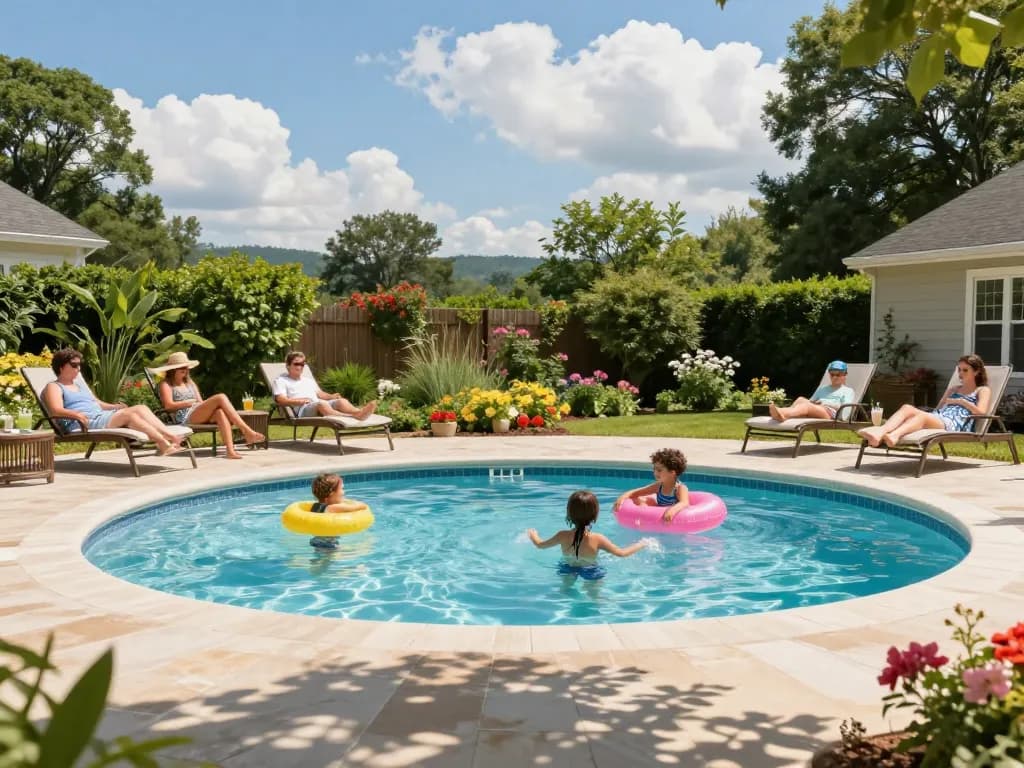 Dolphin Pool Services offers professional pool maintenance in a vibrant family backyard setting.