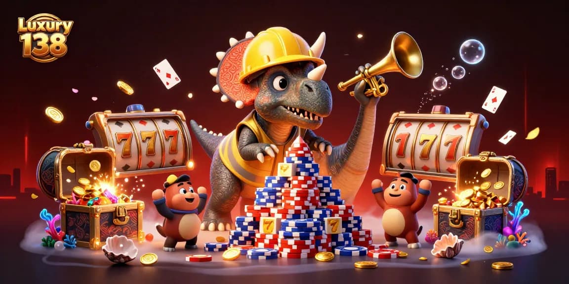 Engage in thrilling play at Luxury 138 with vibrant 3D casino illustration brimming with slot game excitement.