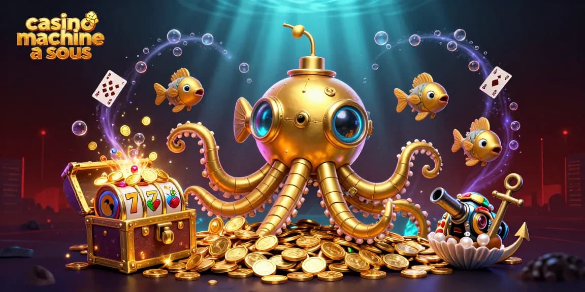 Jouer à la machine à sous casino dans une scène dynamique avec kraken et poissons mécaniques