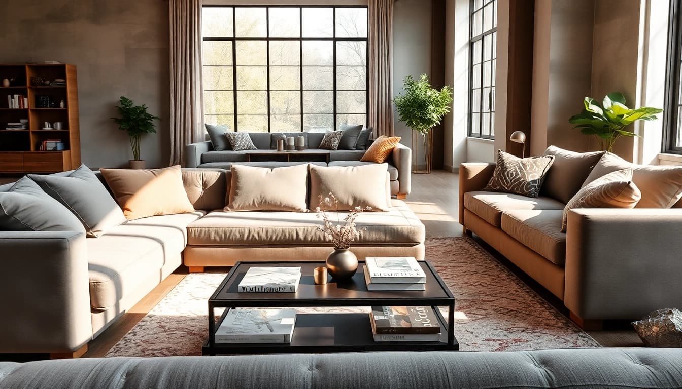 Explore modern sofa beds in a cozy living room with inviting textures and warm lighting.