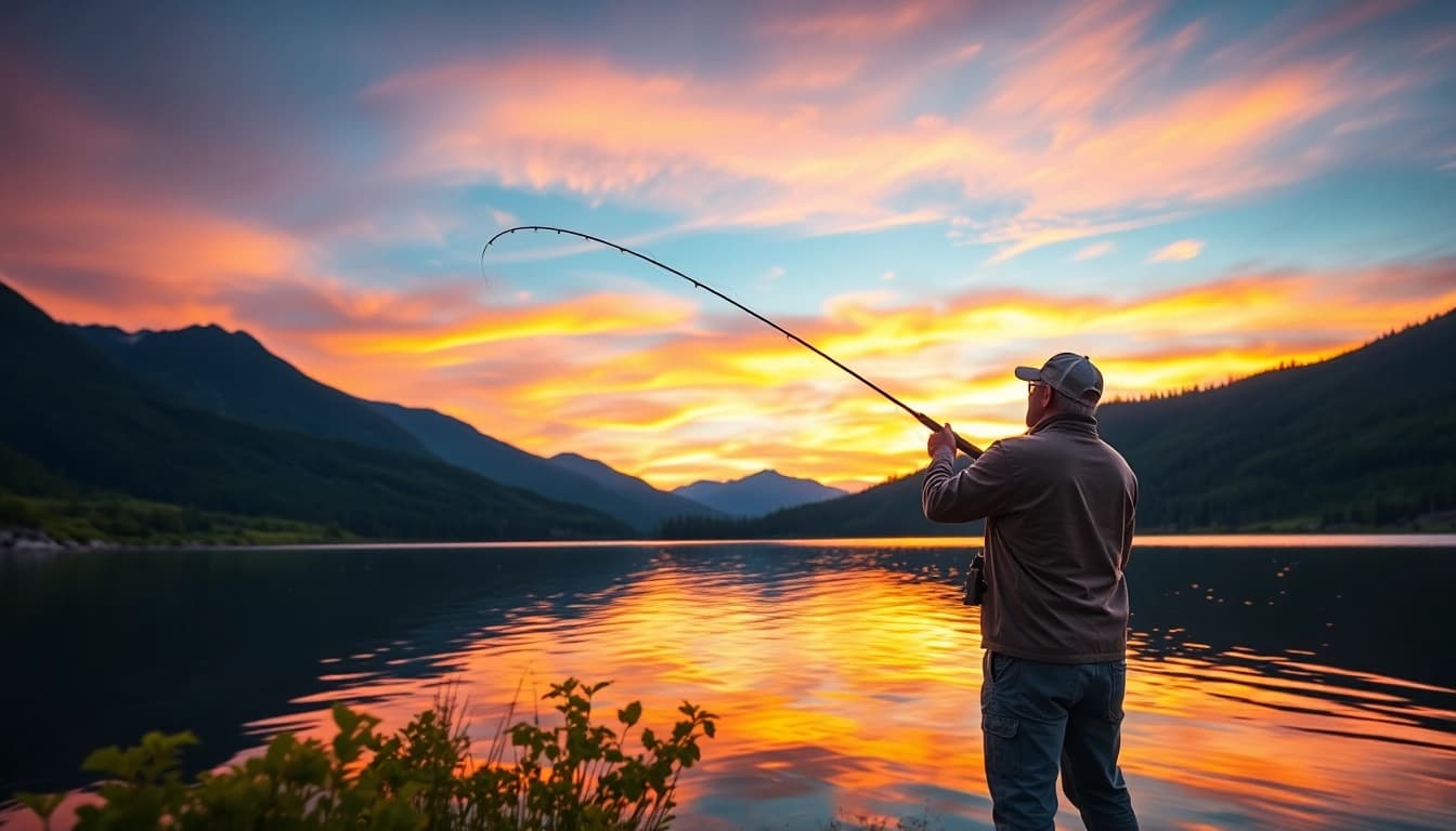Engaging fly fishing for beginners as an angler casts a line on a beautiful mountain lake.