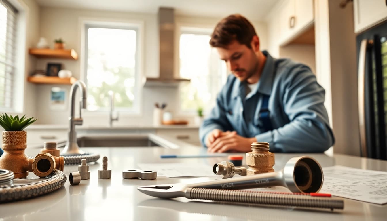 Experienced technician delivering whole house repiping services Clearwater FL in a modern kitchen.