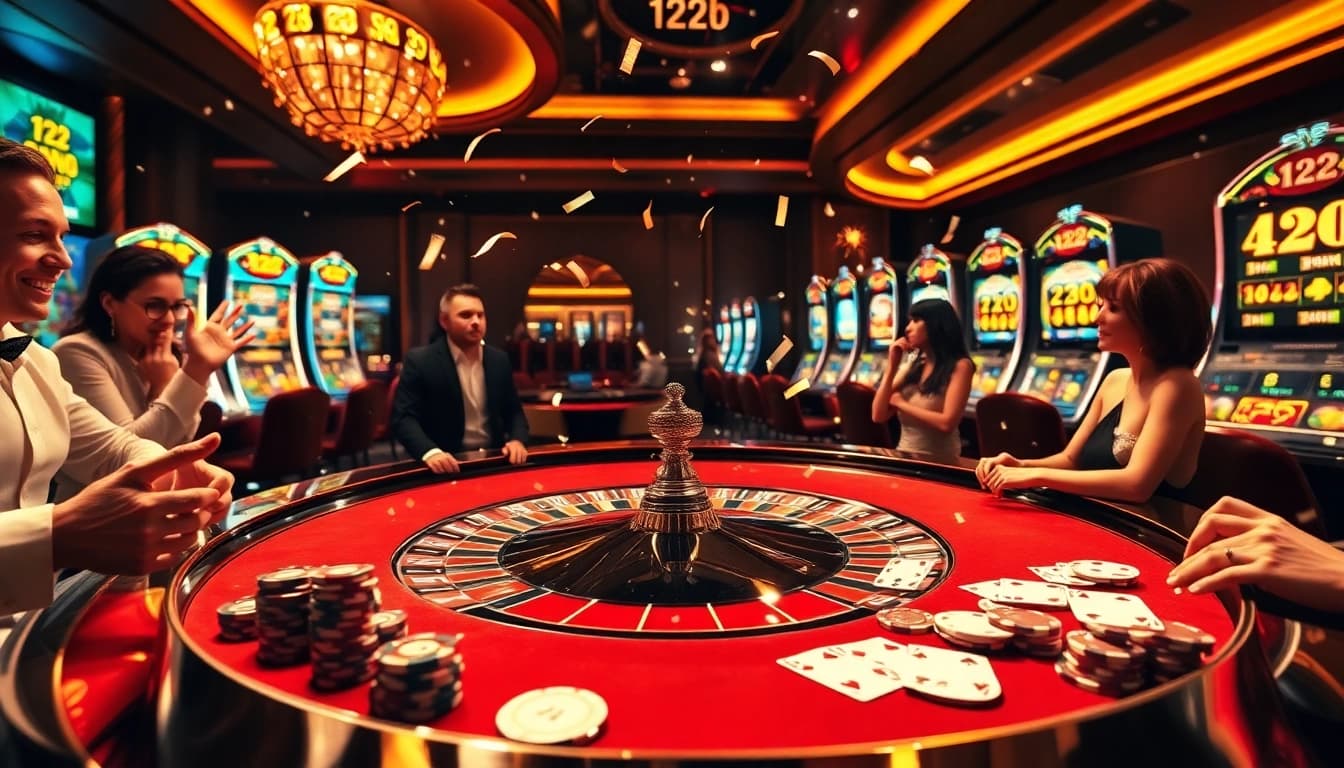 Players enjoying a thrilling moment at the casino table with 123b poker cards.