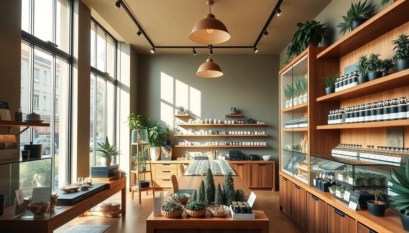 Visitez l'Association cannabis shop Madrid avec des produits soigneusement exposés.