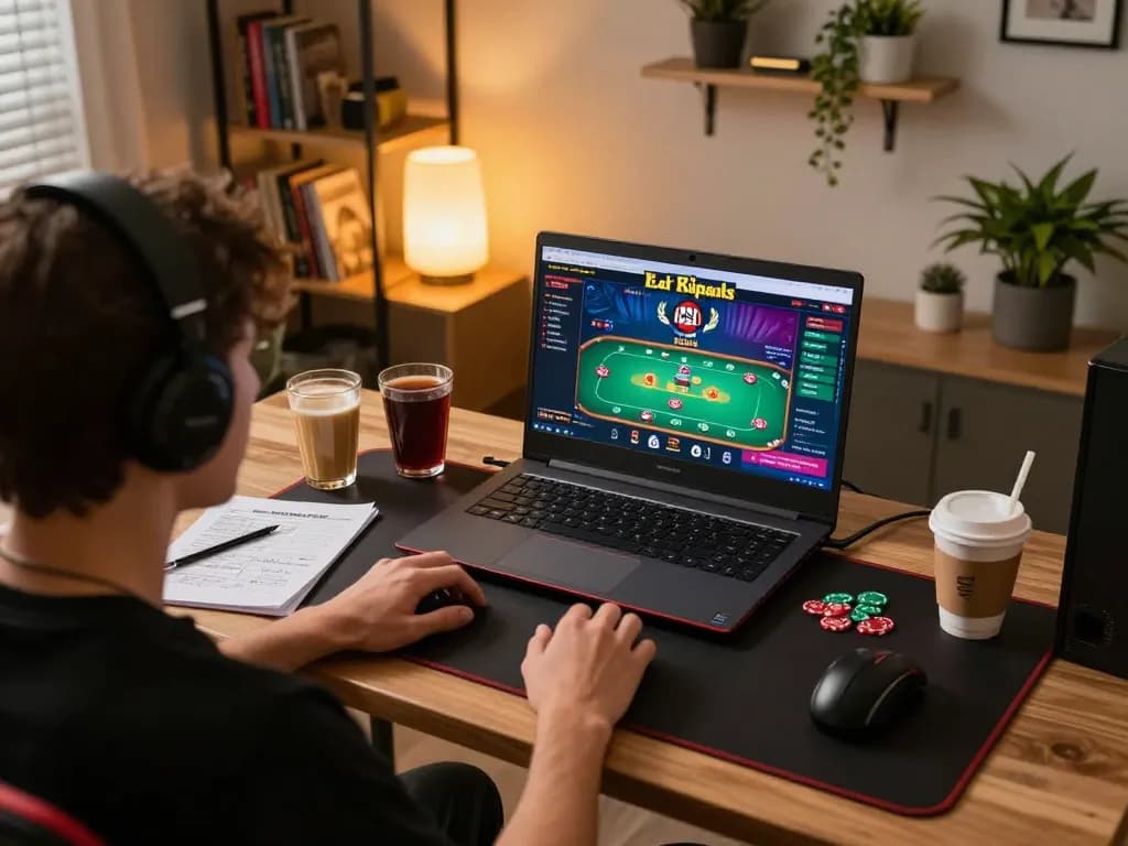 Engaging in online casinos Canada poker from a cozy home gaming setup.