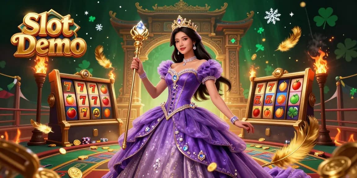 Engage with Slot Demo slots filled with vibrant 7s and coins in a mesmerizing casino scene.