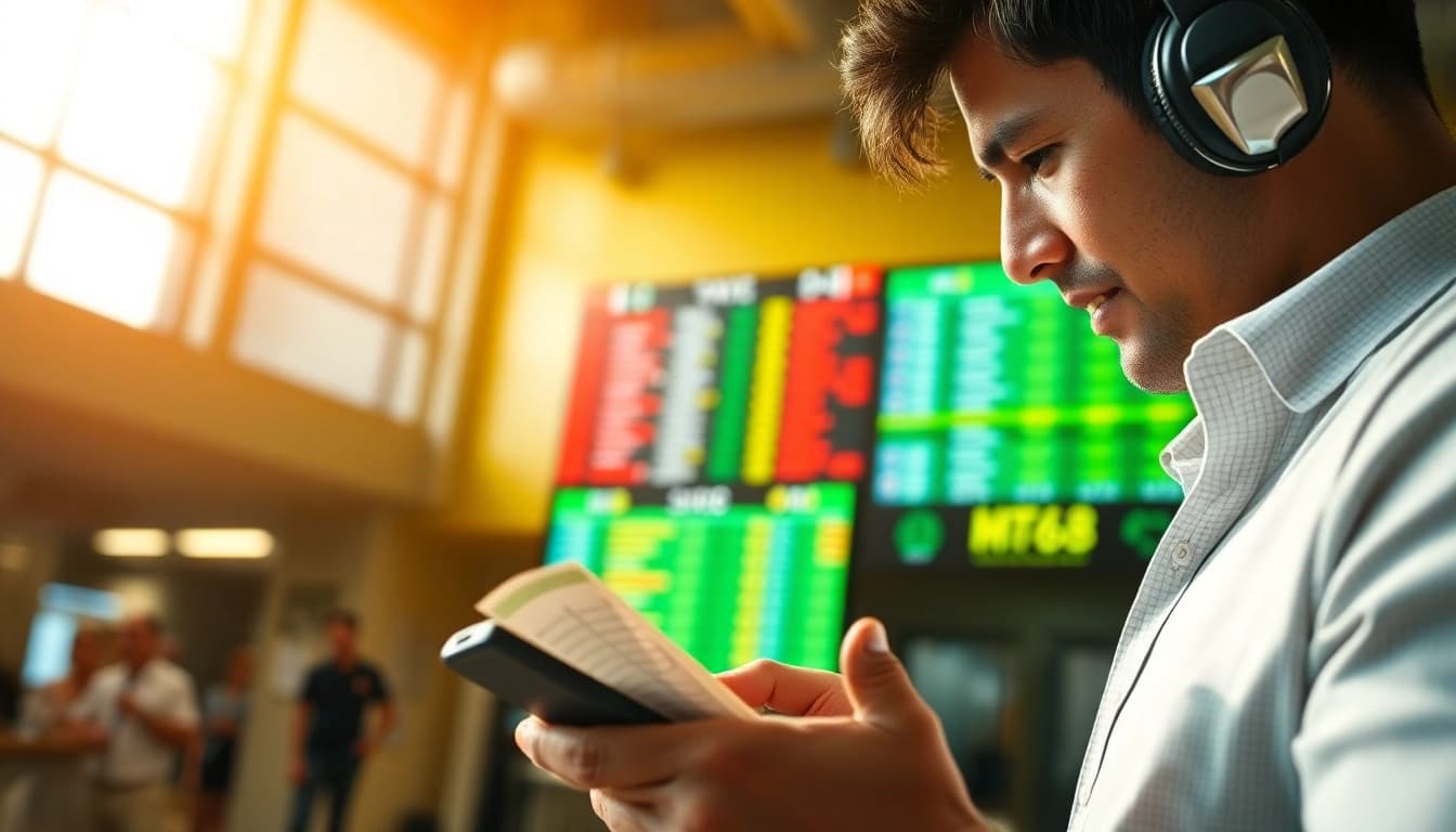 Engage in sports betting with MM88, showcasing a focused player analyzing betting odds with digital tools.