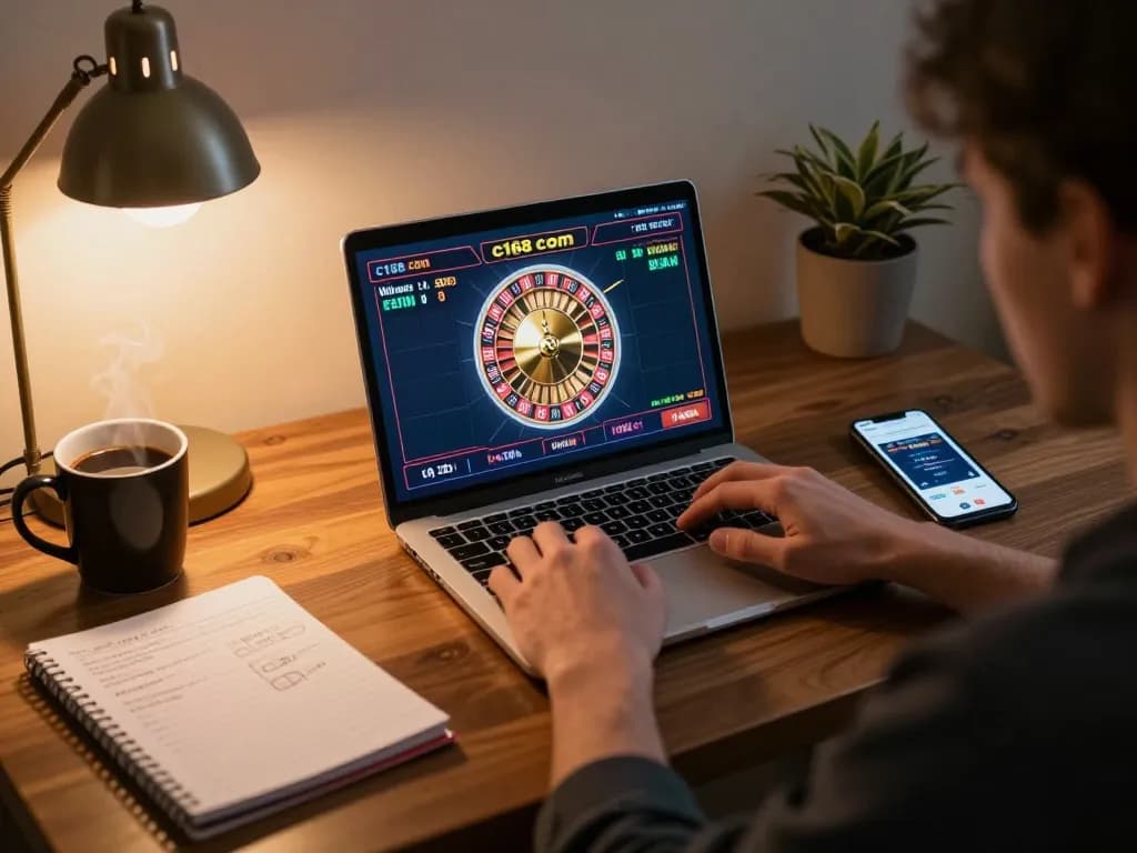 Engaging gameplay on c168 com with user at home, focused on online roulette experience