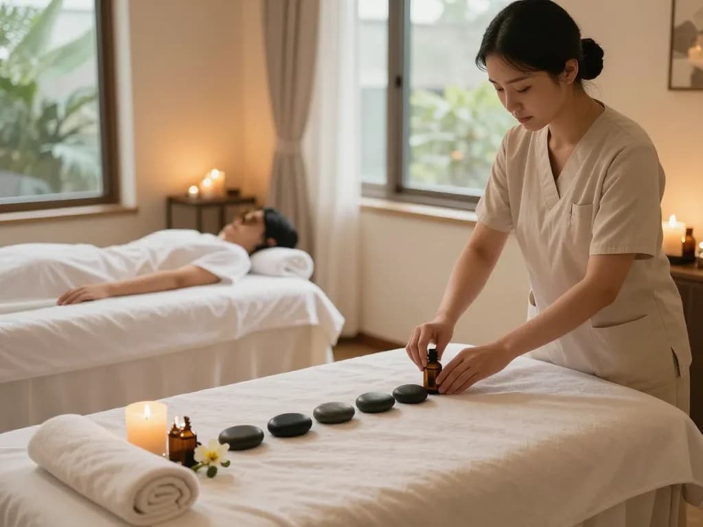 편안한 오일과 부드러운 조명이 있는 고요한 스파 환경에서 강남마사지 경험에 빠져보세요.