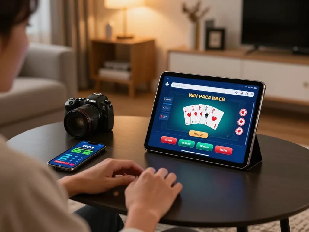 Engage in mobile gambling with tải iwin on a stylish tablet at home.