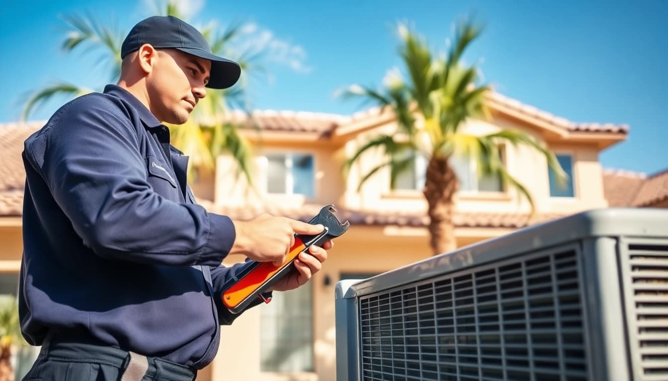 Expert performing ac repair glendale az on residential AC unit in sunny environment.