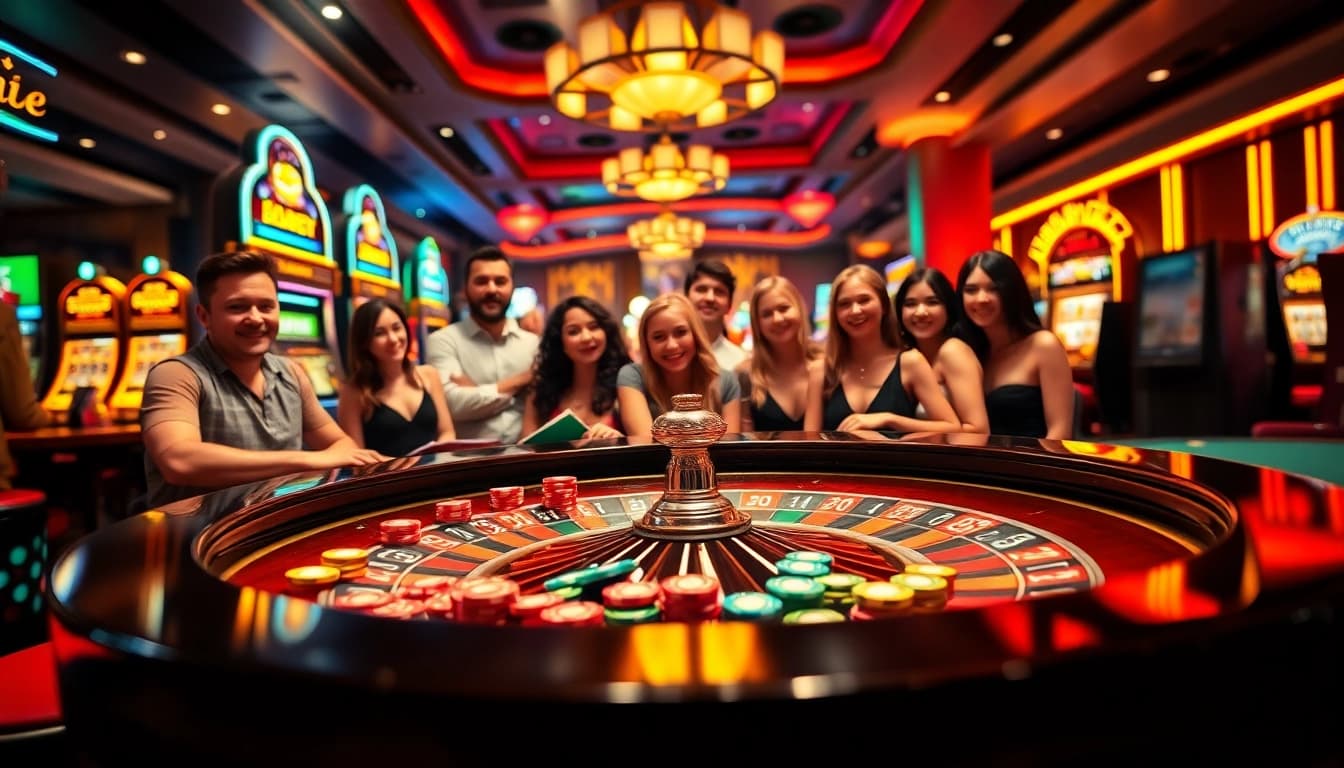 Permainan jutawanbet yang mendebarkan dengan meja roulette dan chip berwarna-warni.