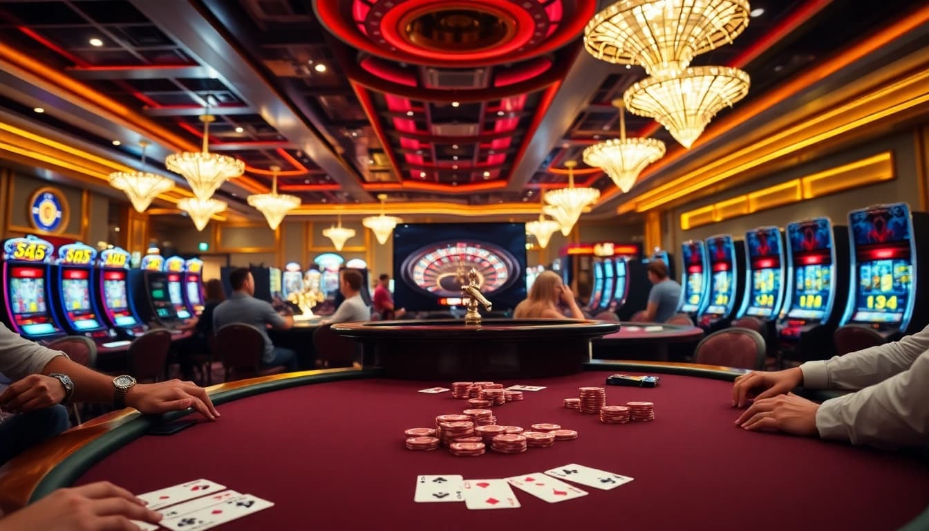 Vivez le frisson au meilleur casino en ligne avec des joueurs engagés autour d'une table de poker animée.