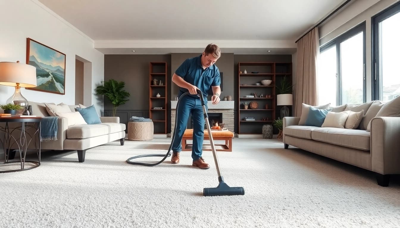 Showcase of a carpet cleaning near me service in an elegant living room with bright lighting.