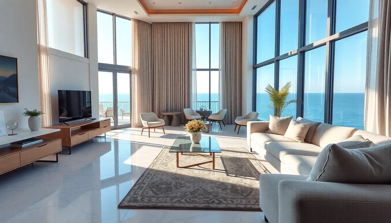 Modern Alanya apartments for rent featuring a bright spacious interior with stunning sea views.