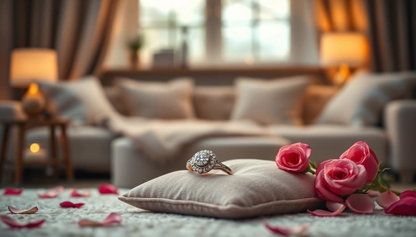 Admiring a stunning promise ring set in an elegant display with delicate details.