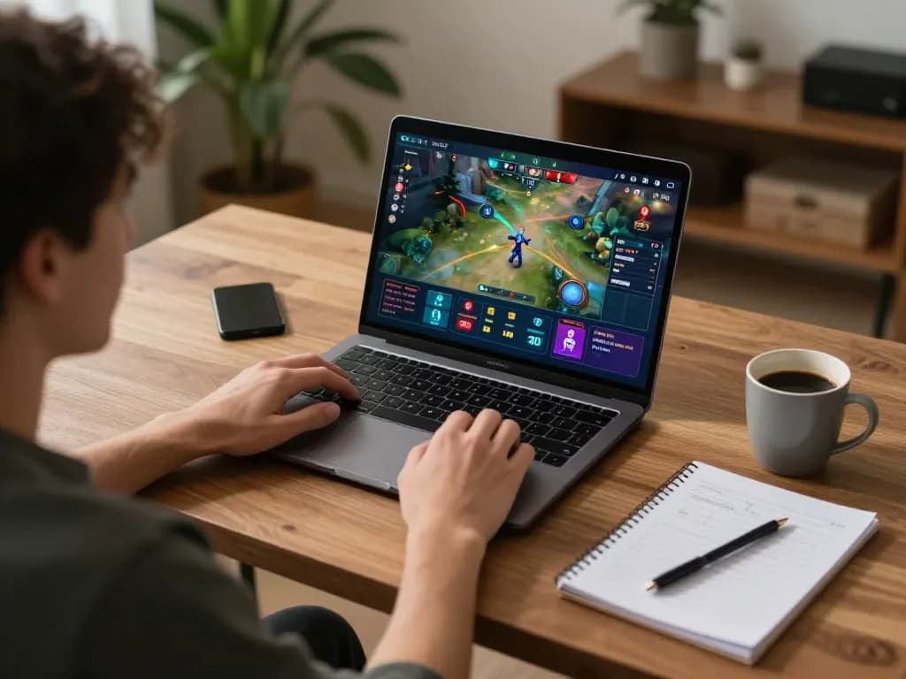 Engaged player exploring FAFA828 platform on a laptop at home, showcasing online gambling
