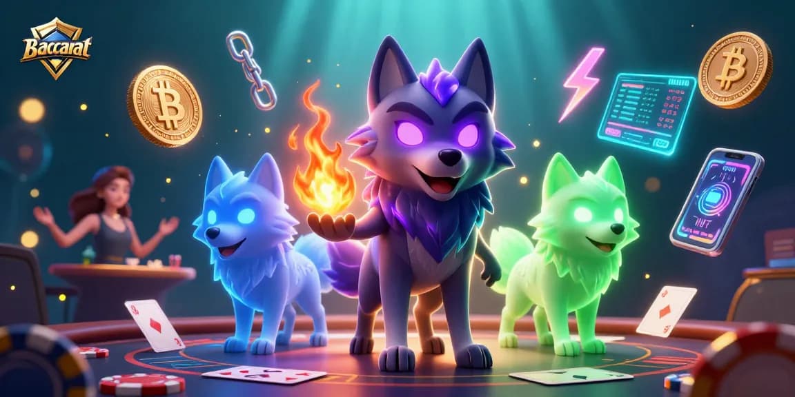 Baccarat scene featuring a shadow wolf leader and ghostly companions at a table, surrounded by animated gaming elements.