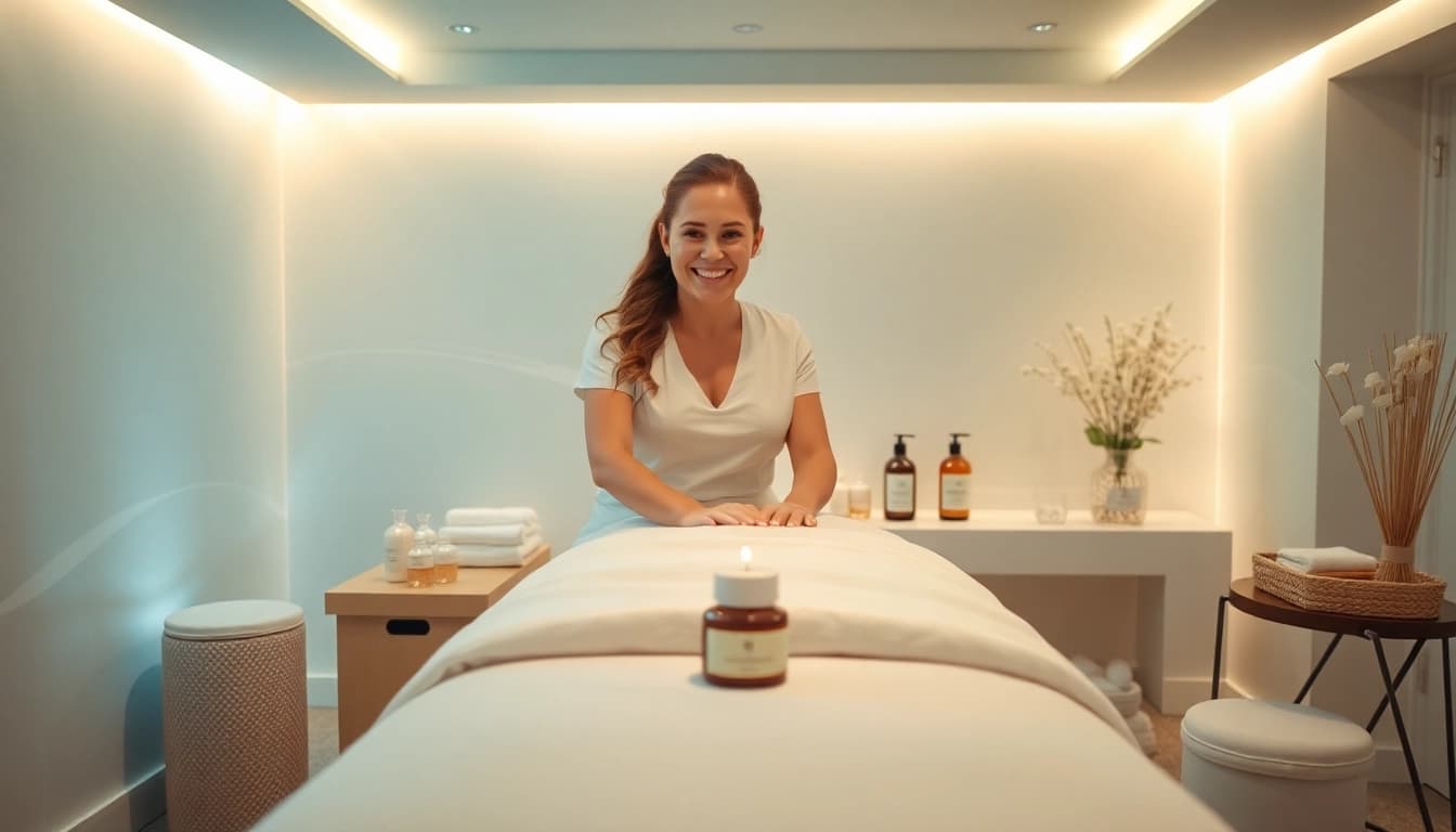 출장 massage service with a professional masseuse in a serene setting.