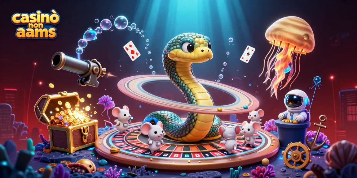 Casinò non aams con giocatori su anelli di roulette in un'illustrazione 3D vibrante e piena di dettagli.