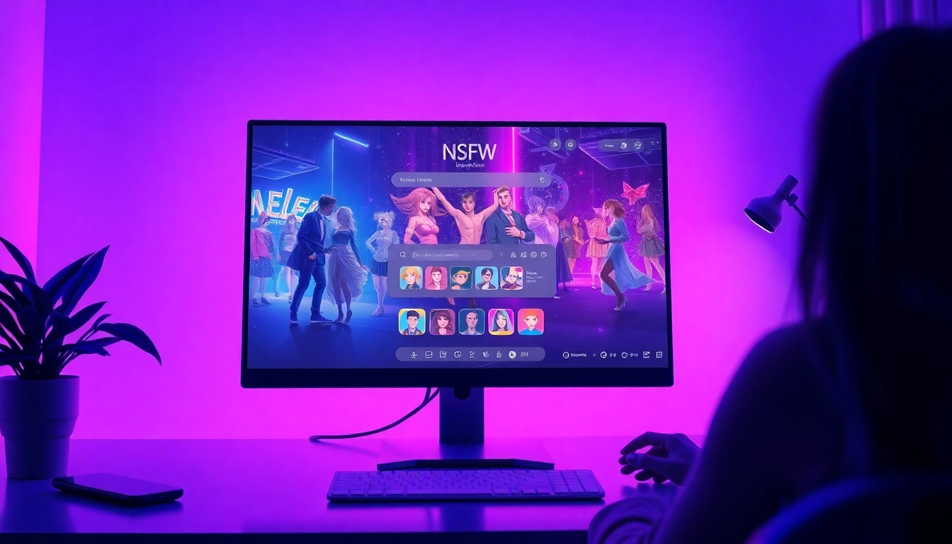 Engaging AI NSFW platform interface showcasing interactive elements and vibrant character designs.