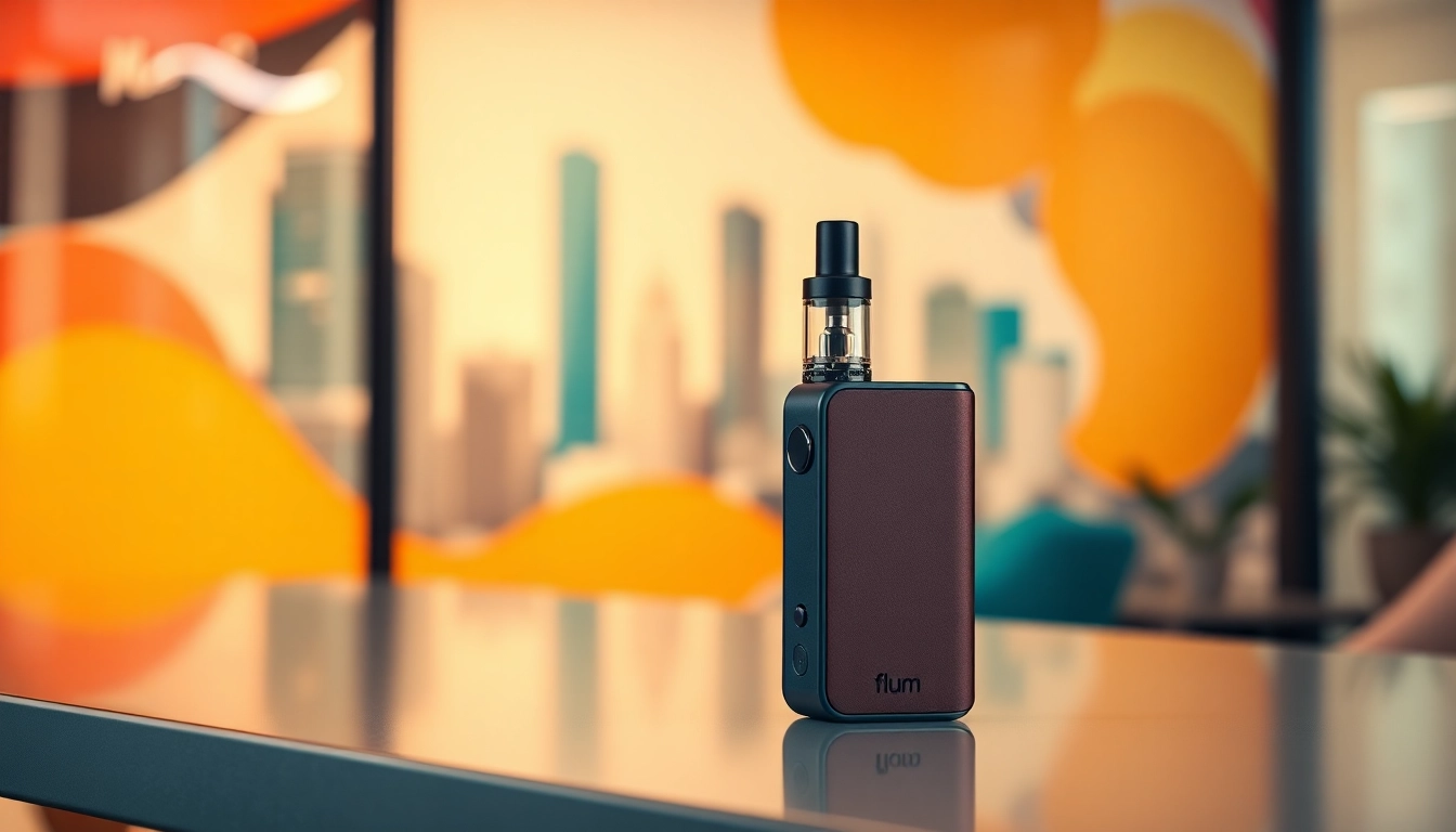 Experience the flum pebble vape with its sleek design and vibrant colors in an urban setting.