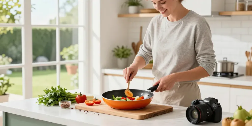 Fry pan price in Bangladesh highlighted in a bright kitchen with fresh ingredients.