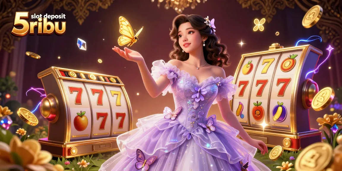 Experience the excitement of slot deposit 5ribu with a stunning 3D casino illustration featuring vibrant game elements.