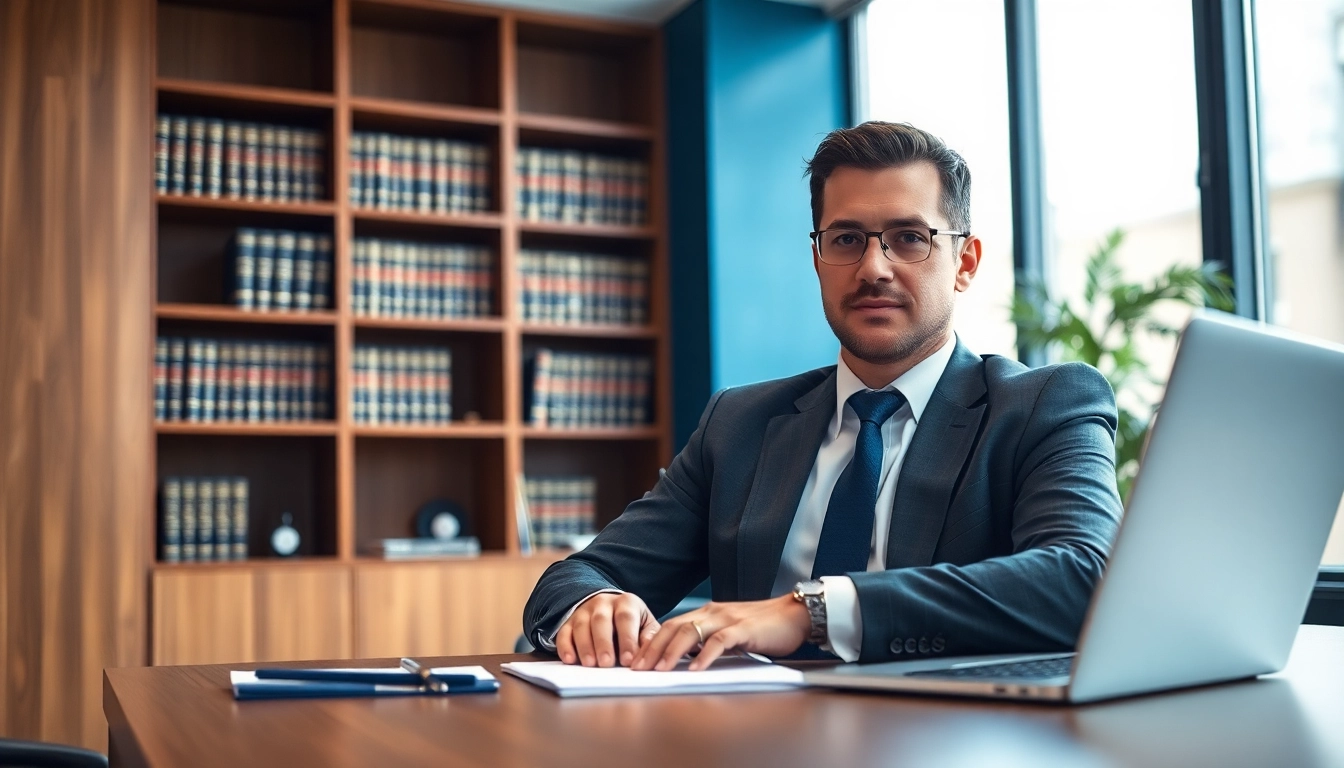 Strafverteidiger in einem modernen Büro, mit Fachwissen und professionellem Auftreten.