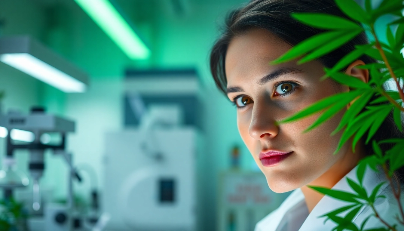 Researcher studying WIN55 cannabinoid compounds in a modern lab setting.