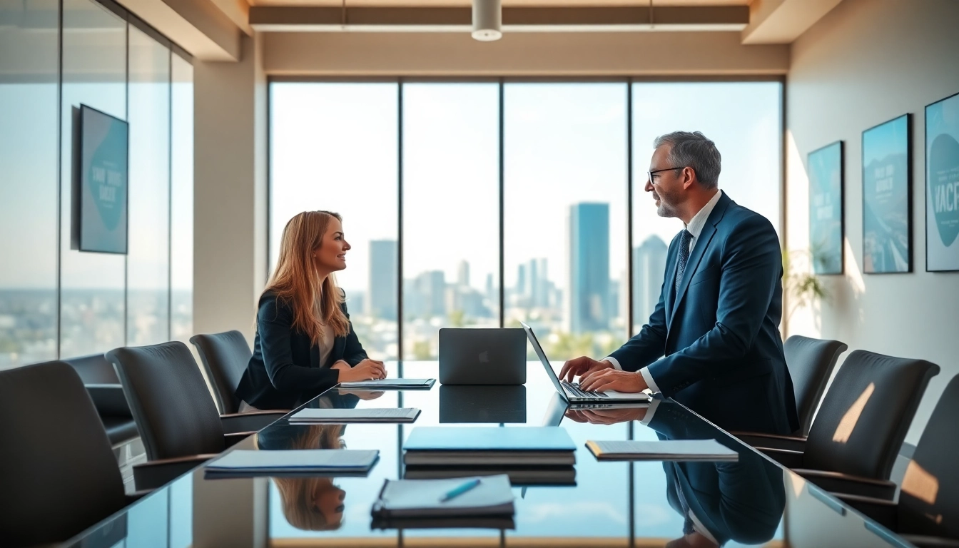 Business coach San Diego collaborating with clients in a modern office.