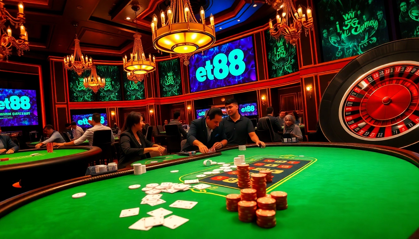 Experience excitement at Bet88 with poker action in a luxurious casino setting.