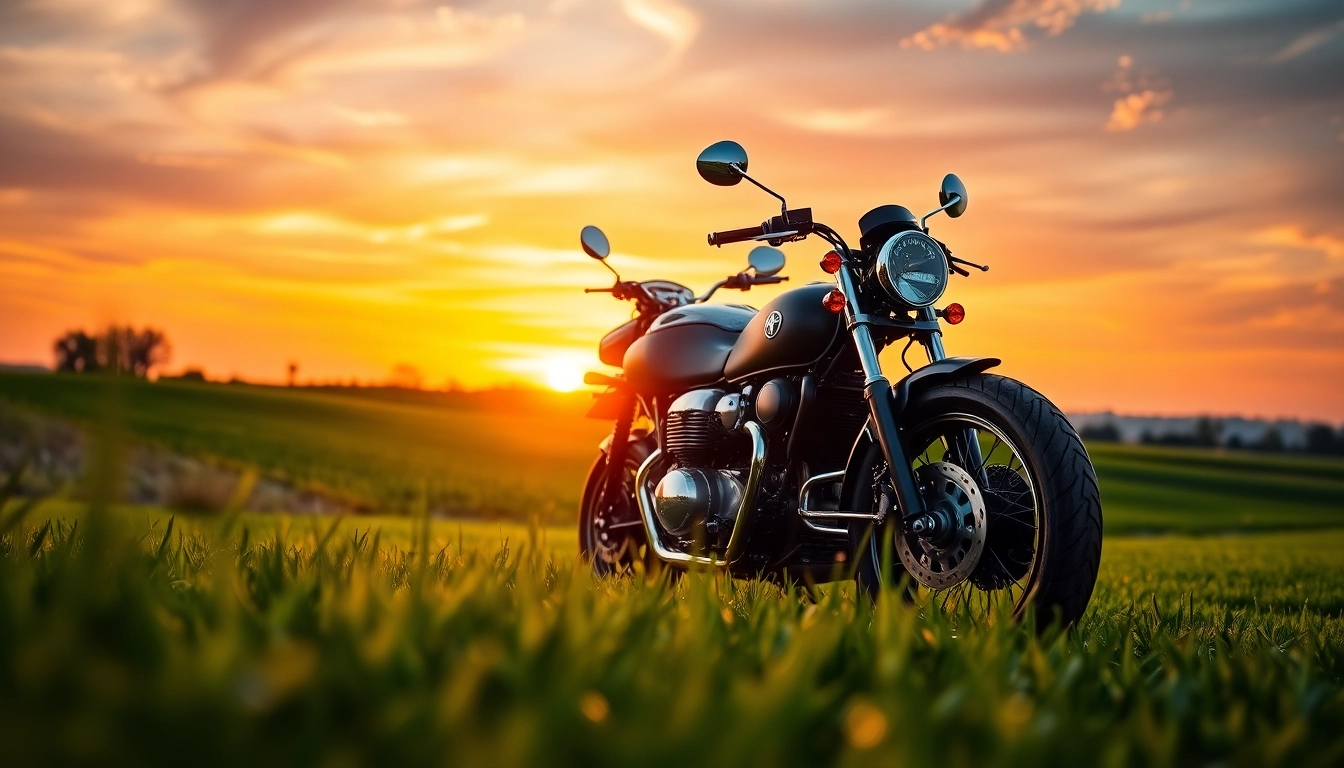 Verkauf von Motorrädern unter https://moto-ankauf.de/moto-guzzi-verkaufen in einem malerischen Sunset-Szenario.