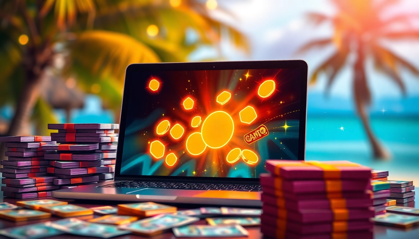 Menang bermain bandar togel online dengan simbol permainan dan uang di latar belakang