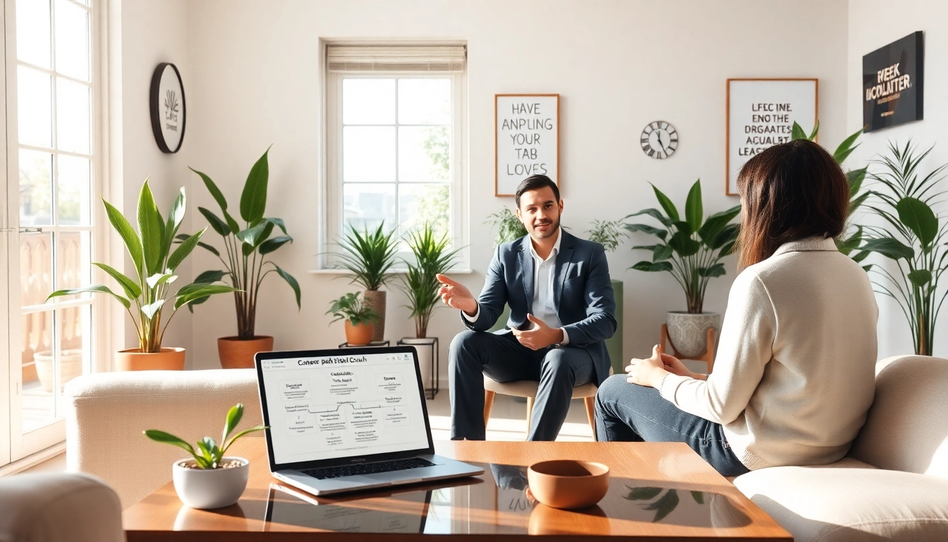 Find my true calling with a life coach in a serene office setting depicting career guidance.