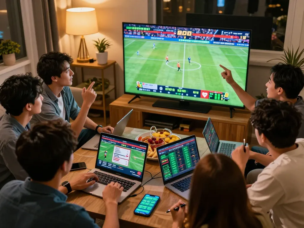 Friends enjoying a thrilling sports betting experience at home using 789win com, engaging with exciting gameplay and live events.