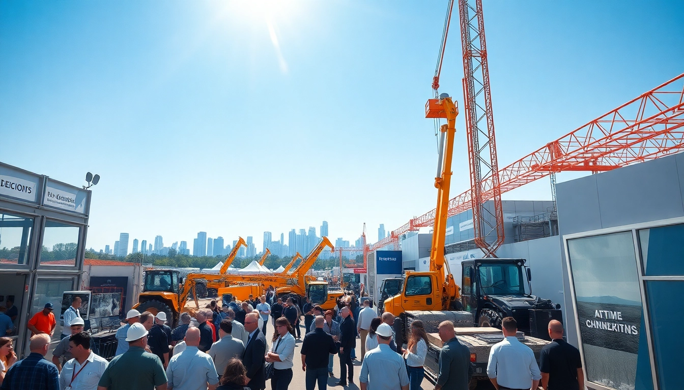 Engaging construction events featuring professionals networking at an outdoor expo.