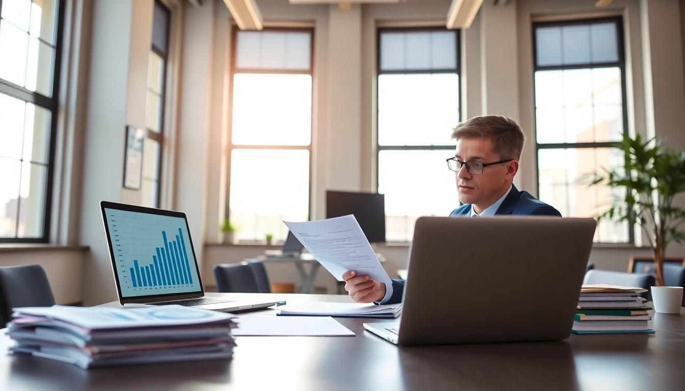 Reviewing grants and pre-post award compliance documents in a modern office setup.